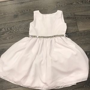 Girls White Dress with Rhinestone Belt